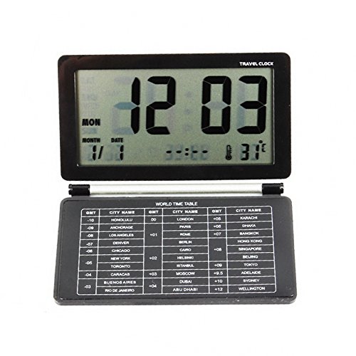 Goliton® Digitale Große LCD-Anzeige Travel Schreibtisch Wecker Uhrzeit Datum Thermometer Kalender Snooze – Schwarz - 3