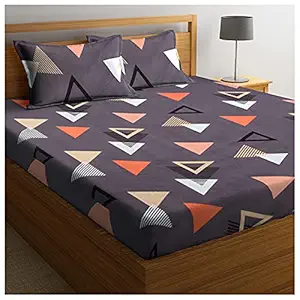 KLOTTHE Cotton Blend Double Bed Bed Sheet with Two Pillow Cover Set (250X225 cm, King, Triangle Purple)