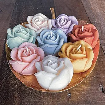 DIVINE LIGHT Scented Lotus Floating Rose Candle | | 8 Hour Burning TIME | COLOURFULL Product |Individual Golden Gift Box PACKGING |Size 8 X 4 cm |Vegetable Wax| Set of 3