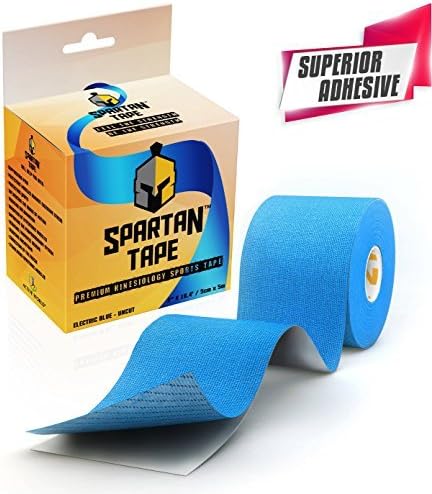 Kinesiology Tape SPARTAN TAPE Perfect Support for Athletic Sports, Recovery and PhysioTherapy FREE Kinesiology Taping Guide Inside! Uncut 5cm x 5m Kinesthetic Tape Roll (Electric Blue)