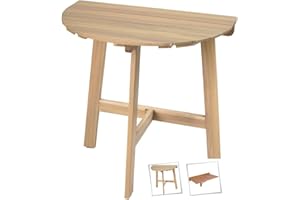 LOLAhome Mesa de Pared Plegable Abatible semicircular de 70x45x74 cm | Madera Acacia Natural Marrón | para Interior o Exterior Balcón, Terraza o Jardín - Colección Nina