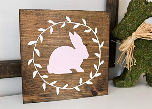 CPWood Wood Sign Easter Bunny with Wreath Home Decor Spring Decor Easter Decor Many Sizes to Choose From