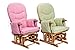 LUXURIOUS HUSH HUSH SOLID OAK WOOD GLIDER CHAIR WITH BABY BLUE CUSHIONS - NURSING GLIDER / ROCKER / ROCKING / MATERNITY / FEEDING CHAIR (With Locking Mechanism & Free Matching Footstool)