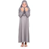 Ihvan Online Tek Par&ccedil;a Pratik Baş&ouml;rt&uuml;l&uuml; &Ccedil;ocuk Namaz Elbisesi Haki