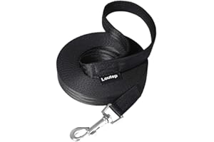 Loutep Longe pour Chien 5m 10m 15m 20m Longue Noir Nylon Longe Chien pour Chien avec Poignee Rembourree et Crochet Solide Laisses pour Chat Chiens de Compagnie Promenade Arrimage Jogging