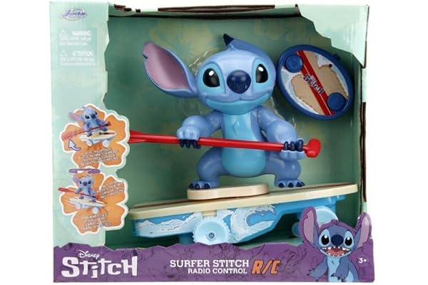 Jada - Disney Radio-Commandée Stitch Surfer - Personnage Tourne à 360° - Se Relève Tout Seul - sous Licence Officielle - A Partir de 3 Ans