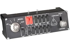 ‎LOGITECH G Logitech G Saitek Pro Flight Switch Panel, Simulations-Schalttafel für Flug Simulatoren, LCD-Display, Fünf-Stufen Magnetzünder-Drehschalter, Realistische Fahrwerksteuerung, USB-Anschluss, PC - Schwarz
