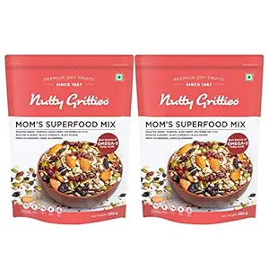 Nutty Gritties Moms Superfood Trail Mix Dry Fruits Nuts Seeds - Roasted Almonds, Pumpkin, Sunflower, Watermelon, Flax Seeds, Black Raisins, Black Currant, Cranberries and Blueberries - Healthy Snack approved by Mothers for kids and adults - 200g (Pack of 2)