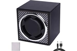 KZAN Automatic Watch Winder with Soft Flexible Watch Pillow AC Adapter Quiet Motor 2 Rotation Modes 1 Slot (Carbon Fiber)