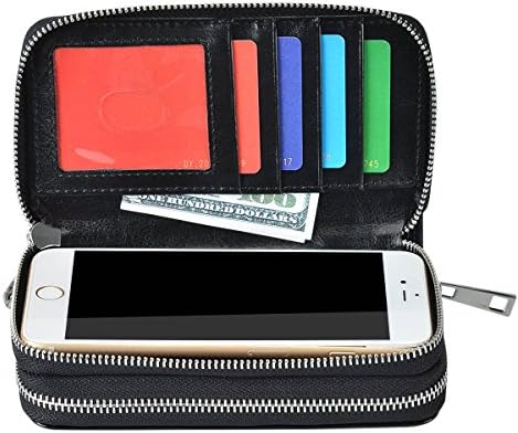 BANGBO PU Leather Clutch Wallet Purse With Double Zippered Card Slots Phone Holder Portable Handbag for Cell Phone IPhone 7/7 Plus/SE/6S/6 Plus/5S and Samsung Galaxy S8/8 Plus/S7/S6/Xiaomi/LG, Black