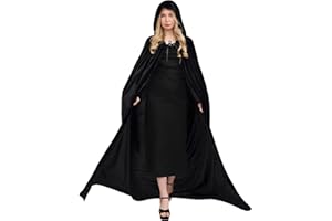 Myir JUN Mantello con Cappuccio Velluto, Adulto Bambini Halloween Mantelli Lungo Halloween Costume Unisex Strega Wicca (XL, Nero)