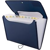 D.RECT 5590 Expanding File Folder A4 | Accordion File Folder with 12 Compartments | Accordion Folder | Navy Blue