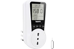 Besvic Misuratore Consumo Elettrico, 3680W Misuratore di Potenza Contatore del Consumo di Corrente, Spina Italiana con Schermo LCD, 7 Modalità di Monitoraggio, Protezione da Sovraccarico【1 Pezzo】