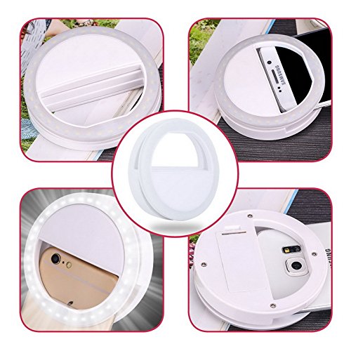 AUTOPkio Selfie Light Ring, 36 anello di luce a LED di illuminazione selfie complementare miglioramento notturno buio selfie per la fotografia per Smartphone (Bianco)