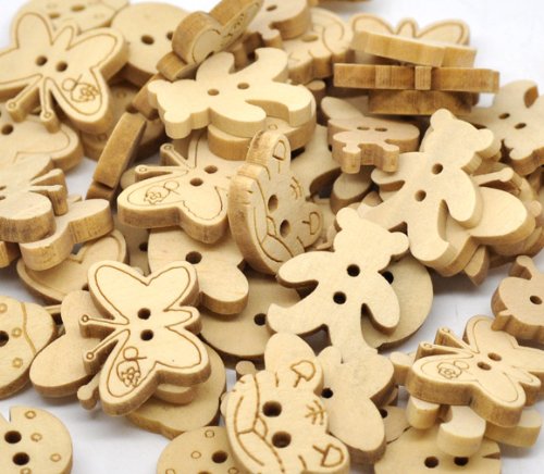 SiAura Material ® – 20x Holzknöpfe Tier Form Mix naturell - 2