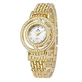 CWYPB Lady Diamond Uhren, Weibliche Hohle Quarz Uhren Edelstahl-Riemen Waterproof Women es Watch zum Weihnachtsgeburtstag Valentine es Day (Golden Silver),Gold