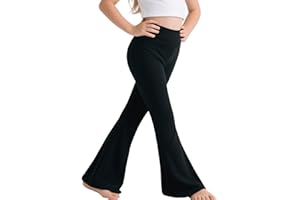 Sahunfri Girls Flared Leggings High Waisted Tummy Control Yoga Pants for Kids, Breathable Stretchy School Trousers Suitable for Dance