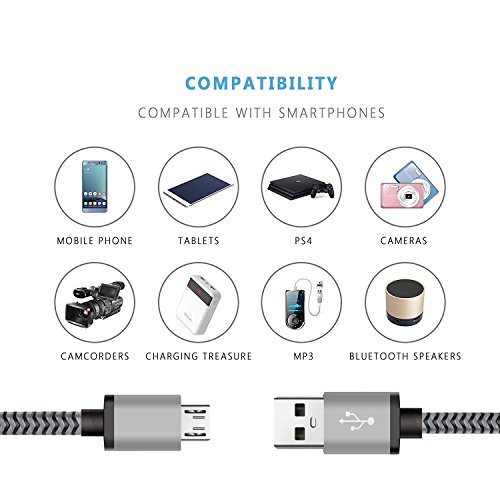 Micro USB Kabel Nylon, BeneStellar (3 Pack) High Speed USB 2.0 A Male auf Micro B Synchronisations und Ladekabel für Android, Samsung, Huawei, HTC, Sony, Nexus, Xiaomi und mehr (Grau 3m) - 4