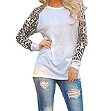 Yvelands Damen Leopard Bluse Langarm Mode Damen T-Shirt Oversize Tops