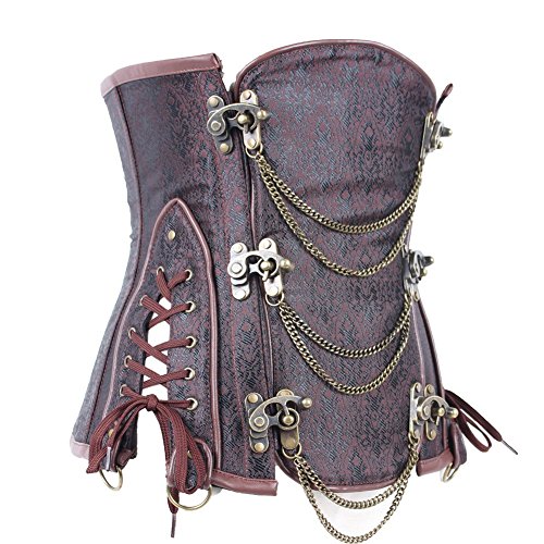FeelinGirl Damen Steampunk Korsett Kunstleder korsagenkleid Rock Kostüm Burlesque Korsett Faschingskostüm - 2