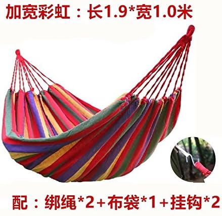 SUHANG hammock Anti-Tip Red Stripe Canvas Hammocks Outdoor Double Single Thick Wide Indoor Lazy People The Kid, The Broadening Of The Rainbow 190*100 One To Hook The Rope (Bind