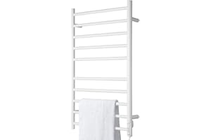 BAKAJI Scaldasalviette Termoarredo Elettrico 120W da Bagno a Parete Asciugabiancheria Portasciugamani con 10 Elementi Riscaldanti in Metallo al Carbonio Funzione Timer 2/4 Ore (Bianco)