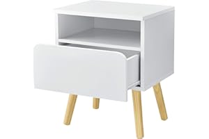 [en.casa] Comodino da Notte con Cassetto e Scompartimento Aperto 50 x 40 x 34 cm Tavolino da Salotto Portaoggetti Bianco