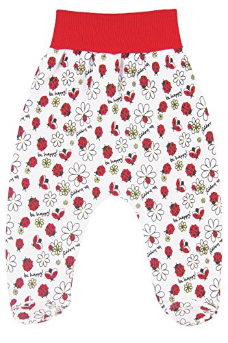 Patterned Baby Girls Boys Leggings Trousers With Feet 100% Cotton Jersey (62cm (0-3 Months), Ladybird-White/Red)