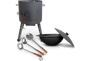 ‎ZARENHOFF Utschak Feuerofen mit Gusseisen Topf runder Boden mit Deckel (12 L) Ø 40 cm Kazan KazanoFF, Учаг, Outdoor, Feuerschale, Camping, Kasan, Gulaschkanone Dutch Oven (Set 4-12)