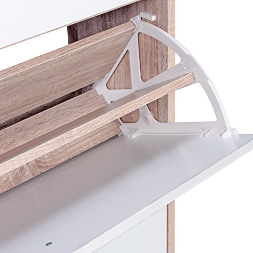 FineBuy Schuhkipper mit Schublade Sonoma Eiche Weiß 80 x 94 x 23 cm | Schuhschrank Schmal mit Ablage Schuhkommode für bis zu 16 Paar Schuhe | Schuh-Regal für Flur-Möbel platzsparend - 6