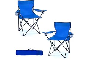 AMD Nexus Camping Chair Lightweight Folding Cup Holder Carry Bag 100kg Capacity (Pack of 2, Blue)