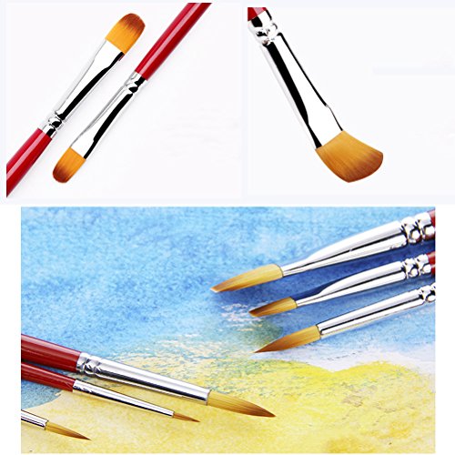 Flintronic Pinsel-Set Künstlerpinsel,Ölmalpinsel Acrylpinsel Verschiedene Größe, für Acrylfarben oder Aquarellfarben, 6 Stück - 4