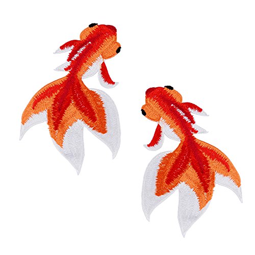 2 Stk Stickerei Aufnäher set Goldfisch Aufbügler Bügelbilder Flicken zum aufbügeln Patches aufnähen Applikation