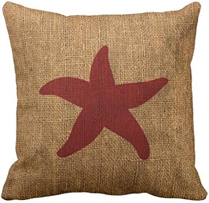 Home Decorative Square Pillow Case Cushion Cover 24X24 Inches Nautical Starfish In Rustic Red And Reverse