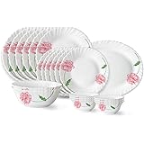 Larah by Borosil Red Mist Fluted Series Opalware Dinner Set | 21 Pieces for Family of 6 | Microwave & Dishwasher Safe | Bone-
