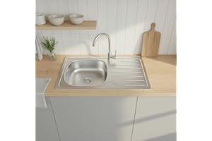 Faizee Möbel | Edelstahlspüle 76x44 cm | Hochwertige Einbauspüle Edelstahl | Küchenspüle ohne Armatur | Robustes Spülbecken Küche | Spültisch für moderne Küchen | Inkl. Siphon-Set & einfacher Montage