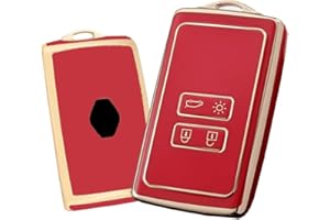 HIBEYO Inteligentne etui na kluczyki samochodowe pasuje do Renault, etui na klucze, silikonowe, ochronne do Renault Koleos, Kadjar, Captur, Zoe, Laguna, Clio, Scenic, Megane, Shell, kurtka, protektor, 4 przyciski, złoty, czerwony