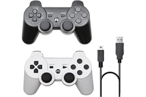 ＲＵＥＩＵＲＩ P-S3 Controller 2 Pack PS-3 Wireless controller Playstation 3 Controller Wireless Bluetooth Gamepad with USB Charger Cable for PS-3 ((Black+White))