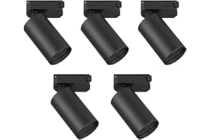 Popp® Foco Portalámparas carril en Monofásico para bombilla GU10 hasta máx 10W (Bombilla no incluida) orientable interior negro moderno (Pack 5 unidad, Negro)