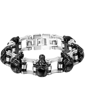 Oidea Herren Edelsathl Armband, 16mm Breit schwer Groß Schädel Totenkopf Glieder Link Handgelenk poliert Panzerkette...