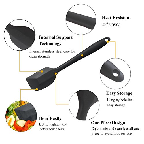 Silikon Mixer Teigschaber Backpinsel Set – Silikonschaber Küchengeräte Kleine Schmal Teigspachtel – Backzubehör Küchenhelfer Set Topfset Kochbesteck – mit stabilem Edelstahlkern zum Kuchen Backen und Mixen, Einteilig, 28cm in Schwarz - 2