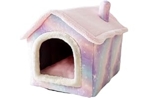 SEOUGEE Dog House, Portable Cat Kennel Bed Indoor with Removable Cushion, 3 In 1 Washable Pets Bed Cave, Removable and Foldable Non-Slip Warm for indoor Pets Puppy Kitten Rabbit