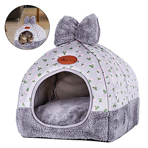 Fyeep Hundehütte Hundebett Hundekörbchen Katzenbett mit Kissen Hundehaus Haustier Schlafsack, Katzenhöhle aus Plüsch Kuschel-Höhle für drinnen Waschbar Haus & Sofa