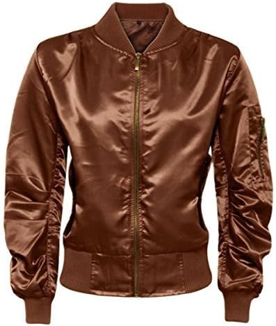 CANDY FLOSS LADIES MA1 SATIN ARMY FLIGHT LIGHTWEIGHT BOMBER BIKER WOMENS SUMMER RETRO JACKET - BRONZE, 10