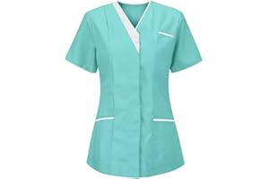Jitong Donna Camice Medico Manica Corta Scollo a V. Infermiera Estetista Maglietta da Laboratorio con Taschino