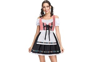 Kate Kasin Women 2pcs Set German Bavarian Oktoberfest Costumes Cold Shoulder Dress Apron KKH02092