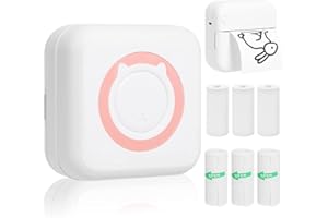 AURTEC Mini Thermal Printer,Portable Wireless Bluetooth Inkless Printer with 3 Rolls of Sticker and 3 Rolls of Thermal Paper,Compatible with Android/iOS,Pocket Printer for Memo,DIY,Photo etc.(Pink)