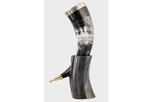 Nautical Replica Hub Corno vichingo da 30,5 cm, con supporto in corno e bordo in ottone bicchiere da birra fatto a mano, per uso alimentare, unico corno di bue con incisione Thor, 1 pezzo