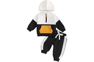 Dazzerake Ensemble Bébé Garçon 2Pcs Ensemble Contrasté Sweat à Capuche + Pantalon Tenue Bébé Garçon avec Poche 3 Mois-3 Ans Automne Hiver
