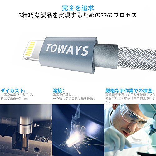 Toways Lightning Kabel 1.2m iPhone Nylon USB Ladekabel Datenkabel für iPhone 7 / 7 Plus / 5 / iPhone 6 / iPhone SE / 6 / 6 Plus / 6s / 6s Plus / 5 / 5c / 5s, iPad Pro Air Air 2 mini2 mini3 4th Gen, iPod Nano 7th Gen, DJI Mavic Pro Drone – Grau [Apple MFi zertifiziert] - 5